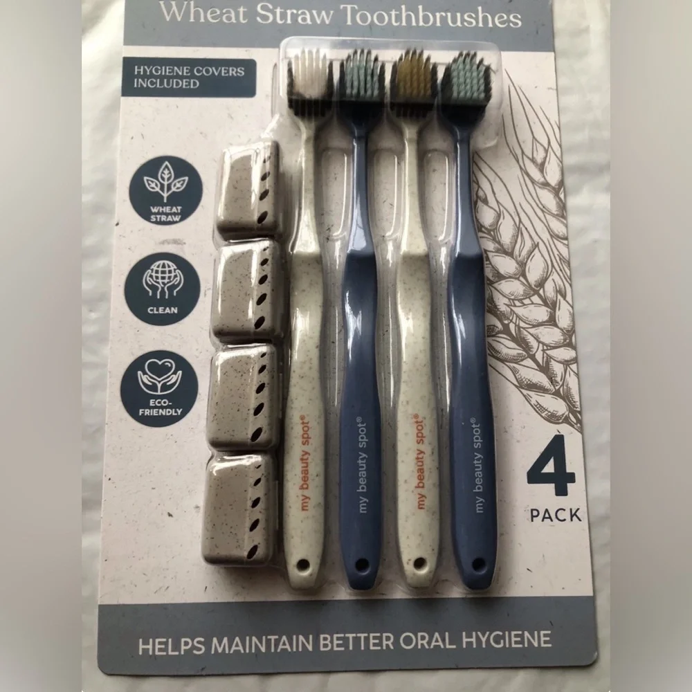 My Beauty Spot Wheat Straw Toothbrushes 4 Pack Eco Friendly BPA Free w/ Hygiene